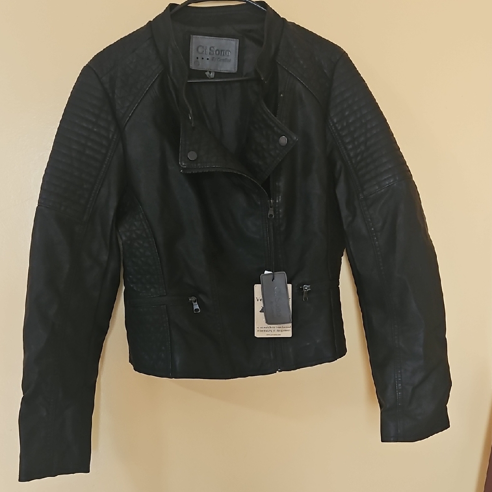 Ci Sono Black Quilted Faux Leather Moto Jacket